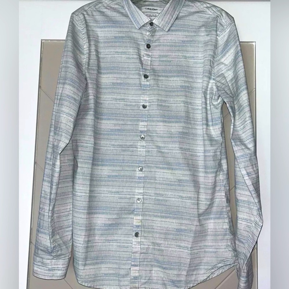 MENS CALVIN KLEIN OCEAN BLUE GRAY & WHITE EXTREME SLIM FIT SIZE MEDIUM